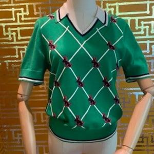 Tory Burch Sport Lightweight Merino Wool Argyle Novelty Polo